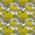 Chrysanthemum Wave Mural Wallpaper — Traditional Asian Art Design Mural Wallpaper - room preview 04