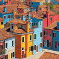 Mediterranean Village Houses Mural Wallpaper — Artistic Town Scene Mural Wallpaper - room preview 04