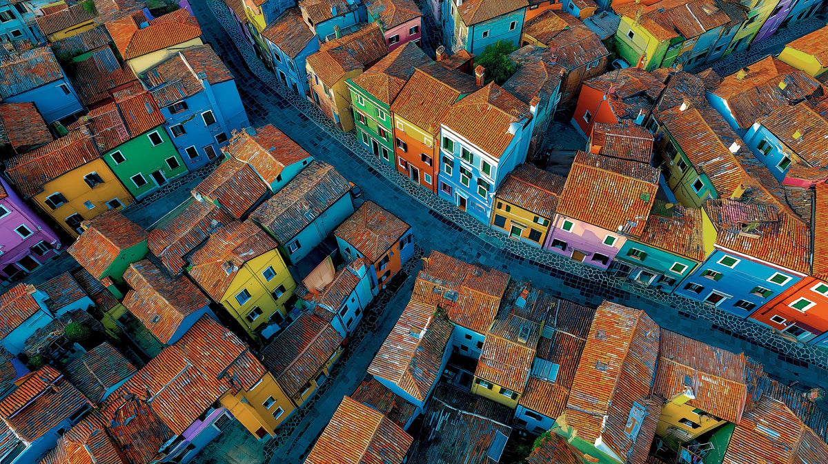 Aerial Mediterranean Village Mural Wallpaper — Vibrant Cityscape Mural Wallpaper - room preview 04