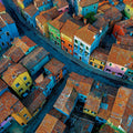 Aerial Mediterranean Village Mural Wallpaper — Vibrant Cityscape Mural Wallpaper - room preview 04