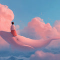 Girl Riding Whale Mural Wallpaper — Whimsical Sky Fantasy Mural Mural Wallpaper - room preview 04