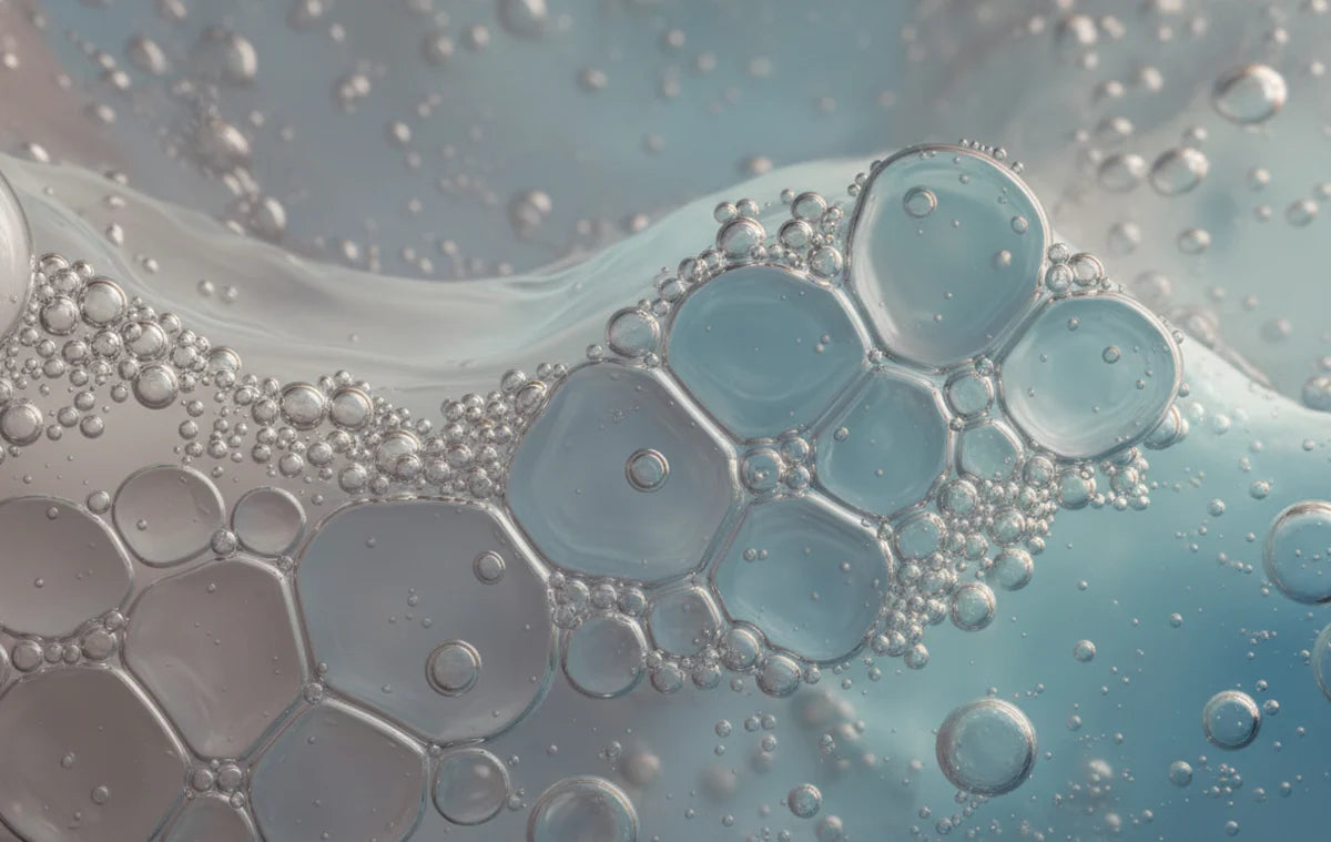 Macro Fluid Bubble Mural Wallpaper — Soft Blue Abstract Mural Wallpaper - room preview 04