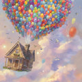 Floating Balloon House Mural Wallpaper — Whimsical Sky Fantasy Mural Wallpaper - room preview 04