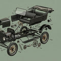 Vintage Car Exploded View Mural Wallpaper — Industrial Technical Art Mural Wallpaper - room preview 04