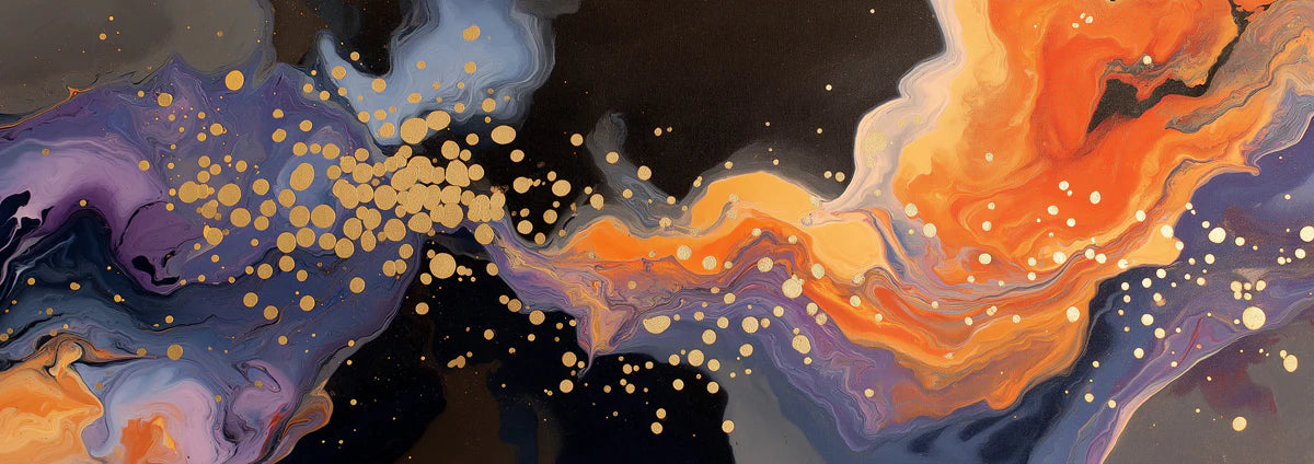 Fluid Abstract Mural Wallpaper with Gold Accents — Modern Art Wall Mural Wallpaper - room preview 04