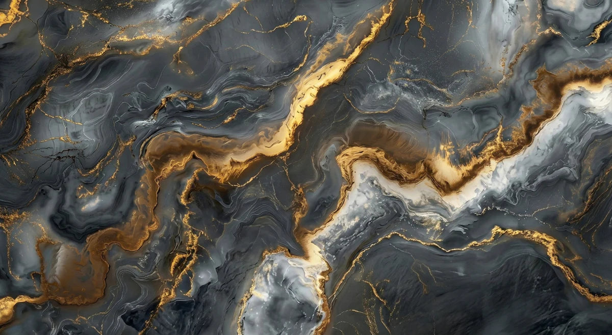 Obsidian and Gold Marble Mural Wallpaper — Contemporary Luxury Mural Wallpaper - room preview 04