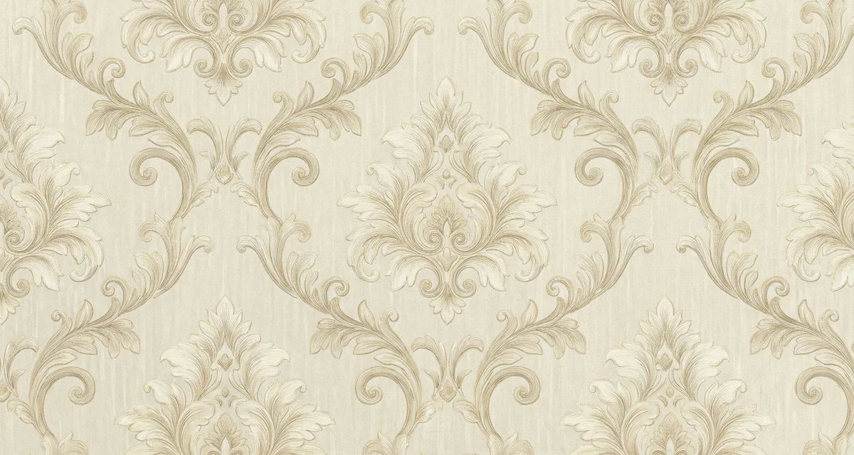 Neutral Damask Mural Wallpaper — Classic Symmetrical Pattern Mural Wallpaper - room preview 04