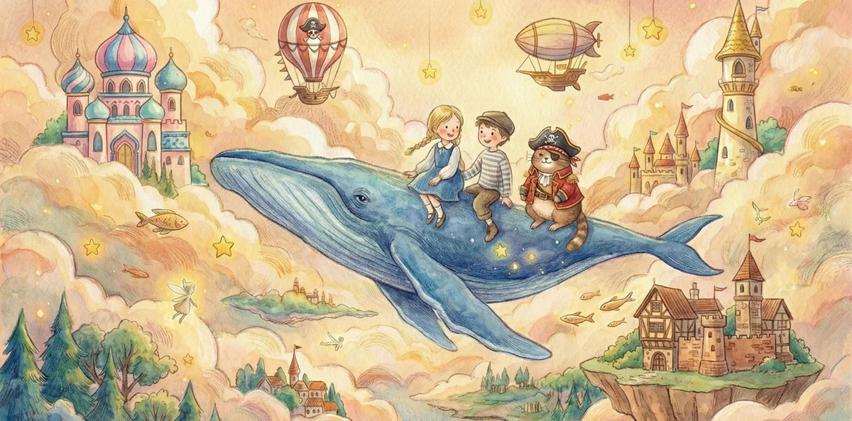 Floating Whale and Sky Castle Mural Wallpaper — Whimsical Storybook Mural Wallpaper - room preview 04