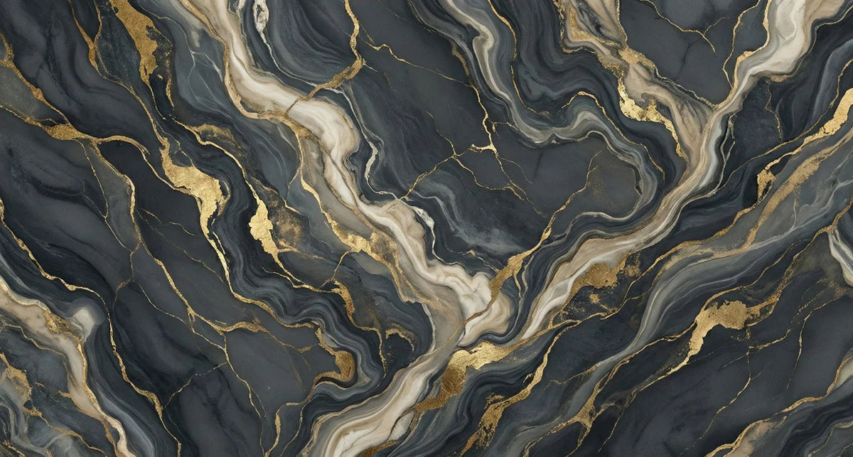 Dark Marble Mural Wallpaper with Liquid Gold Veins Mural Wallpaper - room preview 04