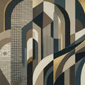 Art Deco Geometric Mural Wallpaper — Architectural Gold and Charcoal Mural Wallpaper - room preview 04