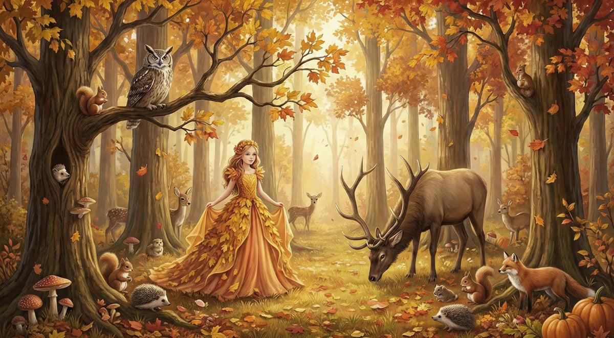 Autumn Woodland Fairy Tale Mural Wallpaper — Whimsical Forest Scene Mural Wallpaper - room preview 04