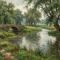 Riverside Stone Bridge Mural Wallpaper — Impressionist Oil Painting Mural Wallpaper - room preview 04