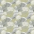 Japanese Wave and Chrysanthemum Mural Wallpaper — Sage Green Mural Wallpaper - room preview 04