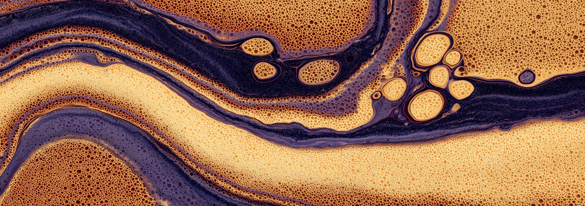 Fluid Cell Abstract Mural Wallpaper — Deep Gold and Purple Swirls Mural Wallpaper - room preview 04