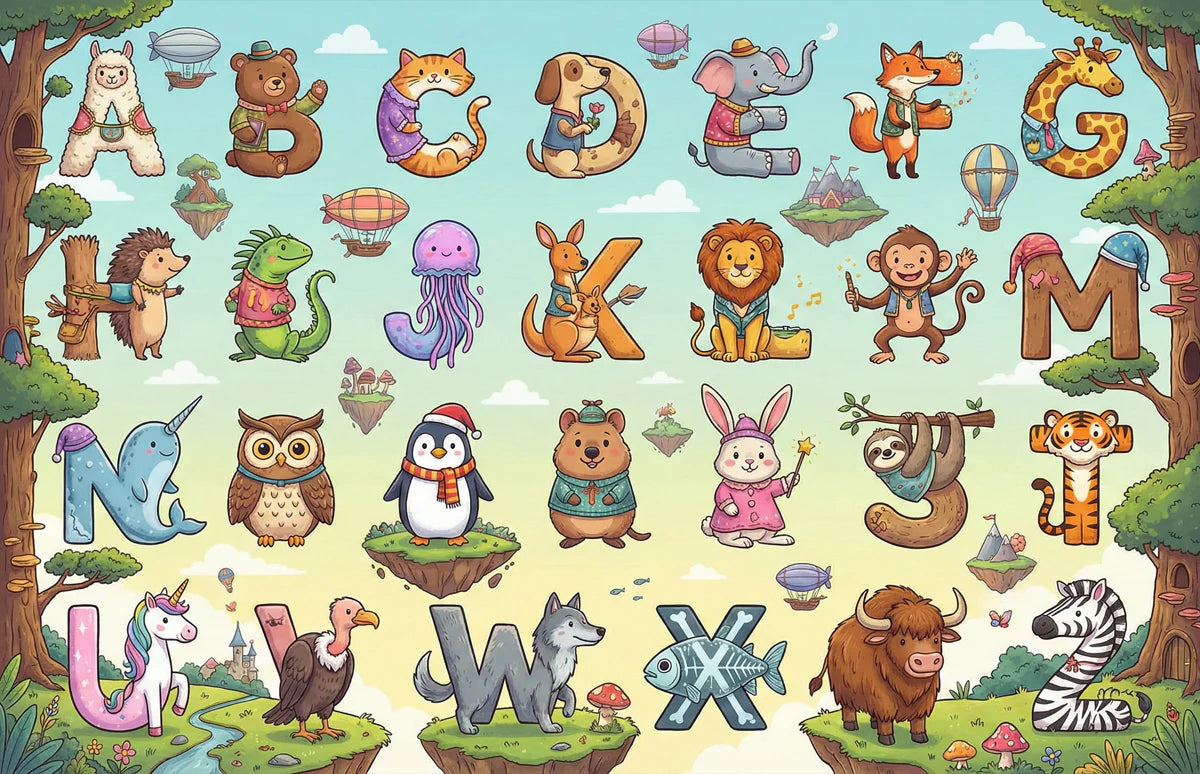 Animal Alphabet Whimsical Mural Wallpaper — Colorful Learning Decor Mural Wallpaper - room preview 04