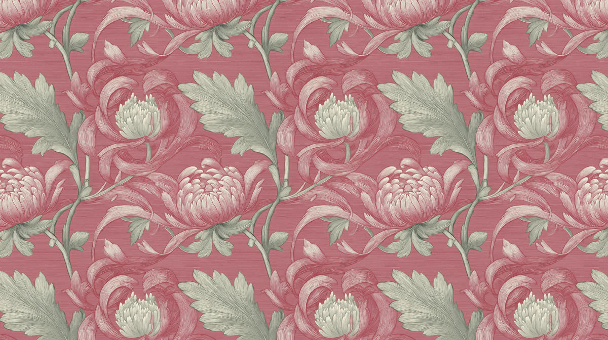 Vintage Chrysanthemum Mural Wallpaper — Ornate Botanical Bloom Mural Wallpaper - room preview 04