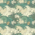 Japanese Wave and Peony Mural Wallpaper — Artistic Chinoiserie Mural Wallpaper - room preview 04