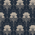 Art Nouveau Lily Mural Wallpaper — Vintage Navy and Cream Floral Mural Wallpaper - room preview 04