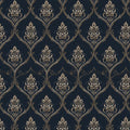 Midnight Baroque Damask Mural Wallpaper — Ornate Heritage Pattern Mural Wallpaper - room preview 04