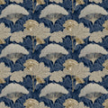 Stylized Fern and Botanical Mural Wallpaper — Midnight Blue & Gold Mural Wallpaper - room preview 04