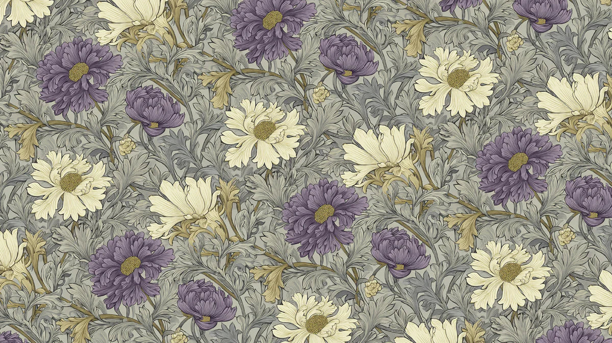 Vintage Chrysanthemum Floral Mural Wallpaper — Traditional Botanical Mural Wallpaper - room preview 04