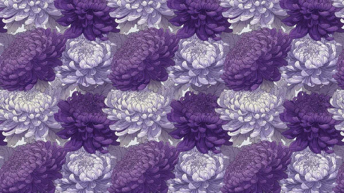 Deep Violet Chrysanthemum Mural Wallpaper — Botanical Art Mural Wallpaper - room preview 04