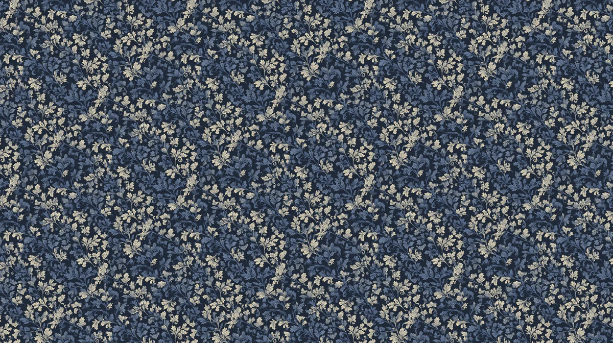 Vintage Botanical Leaf Mural Wallpaper — Moody Navy and Cream Mural Wallpaper - room preview 04