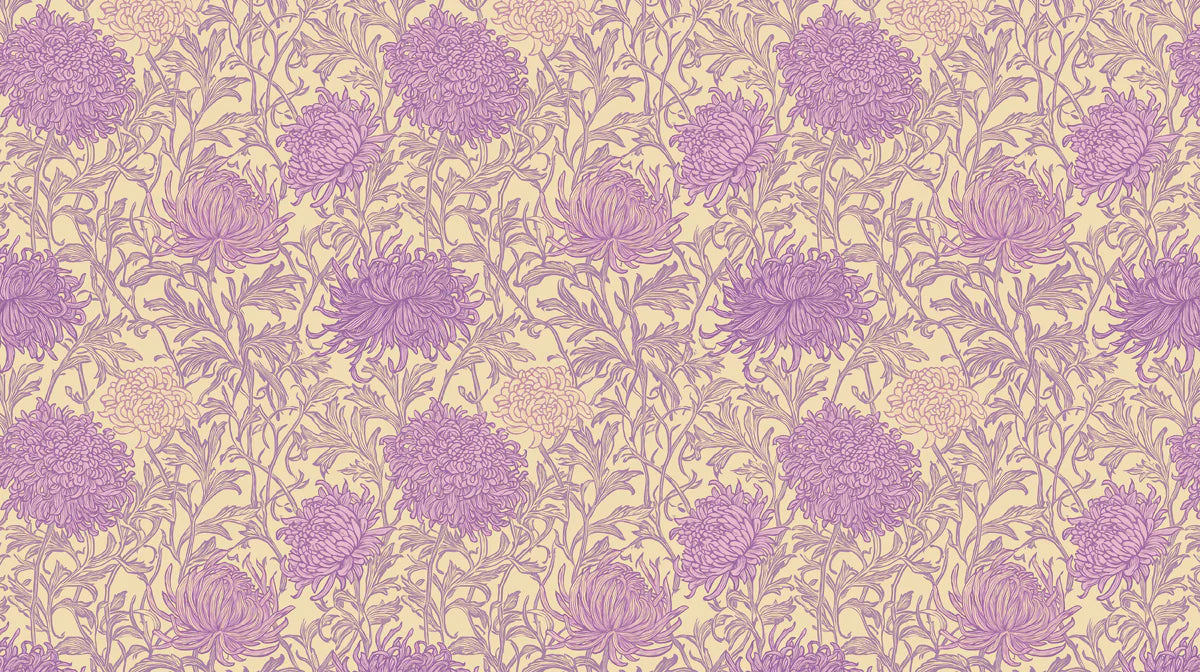 Vintage Purple Chrysanthemum Mural Wallpaper — Traditional Floral Mural Wallpaper - room preview 04