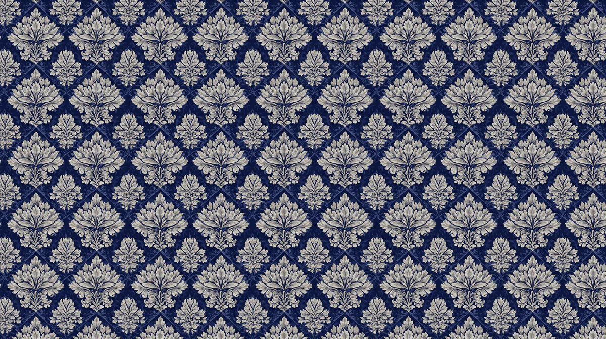 Royal Damask Navy and Silver Mural Wallpaper — Classic Victorian Mural Wallpaper - room preview 04