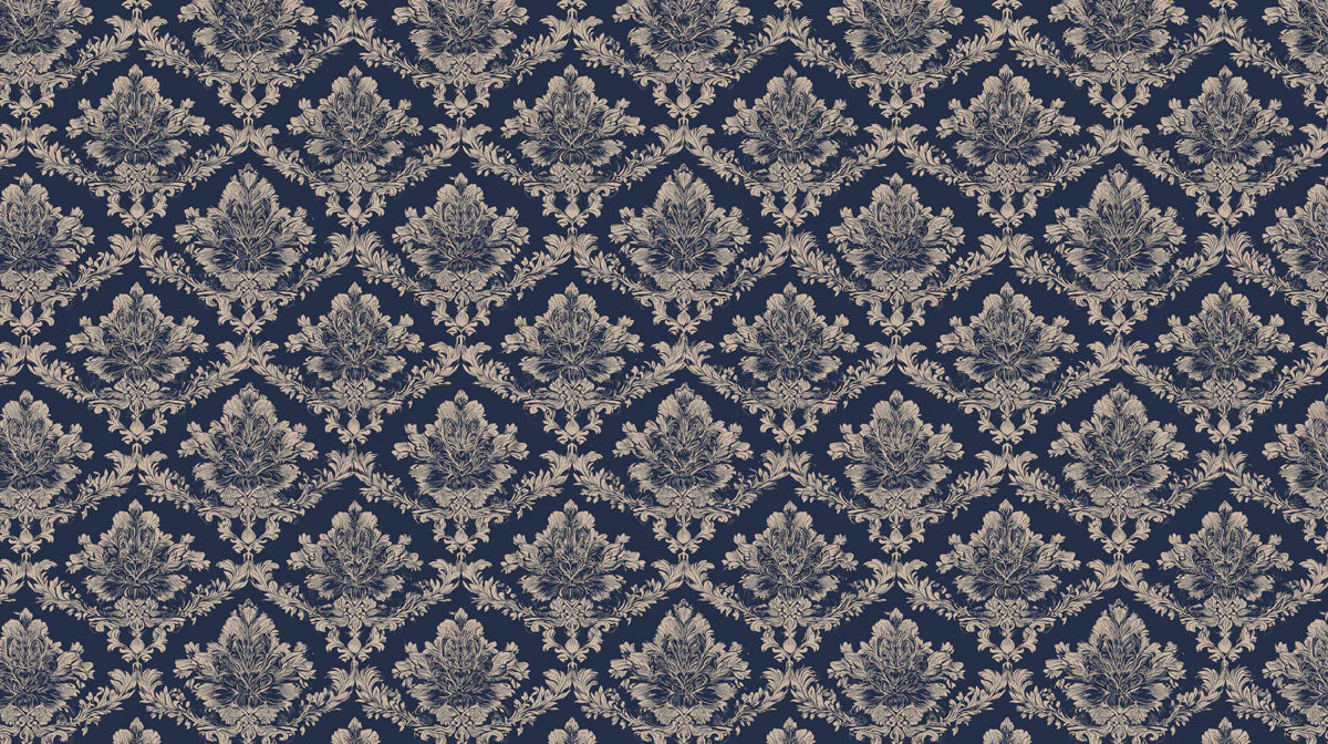 Navy Blue Damask Mural Wallpaper — Classic Victorian Pattern Mural Wallpaper - room preview 04