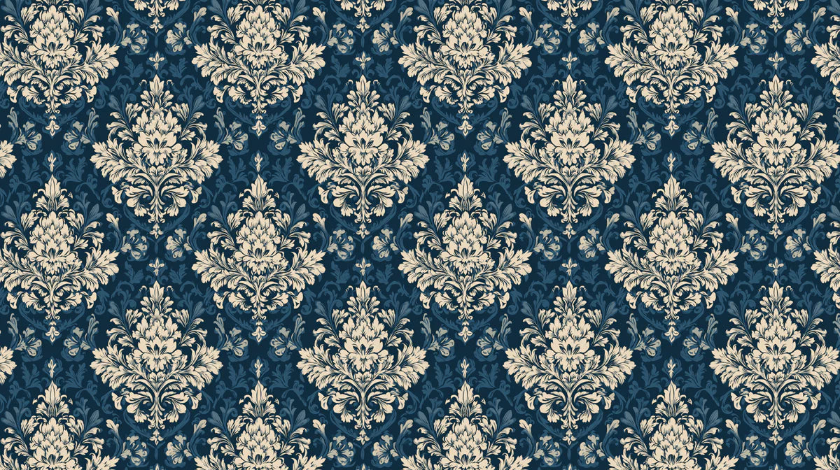 Navy Blue Damask Mural Wallpaper — Ornate Victorian Wall Decor Mural Wallpaper - room preview 04