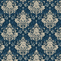 Navy Blue Damask Mural Wallpaper — Ornate Victorian Wall Decor Mural Wallpaper - room preview 04