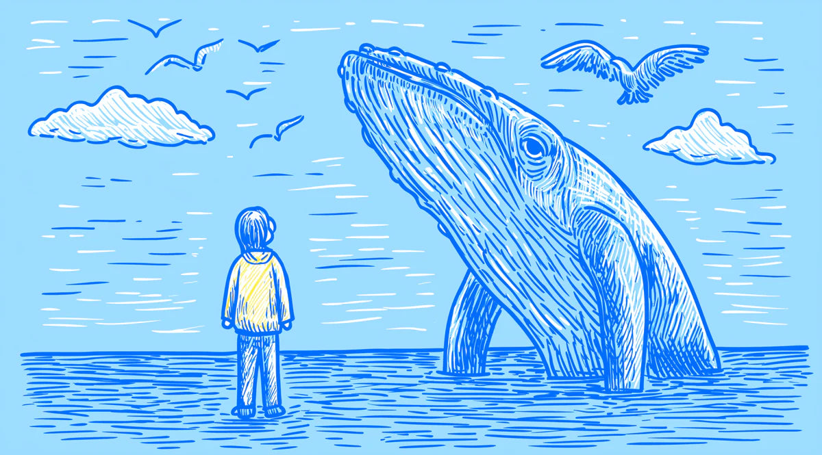 Nautical Whale Sketch Mural Wallpaper — Hand-Drawn Blue Marine Art Mural Wallpaper - room preview 04