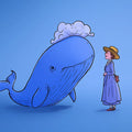 Lady and the Whale Mural Wallpaper — Whimsical Storybook Art Mural Wallpaper - room preview 04