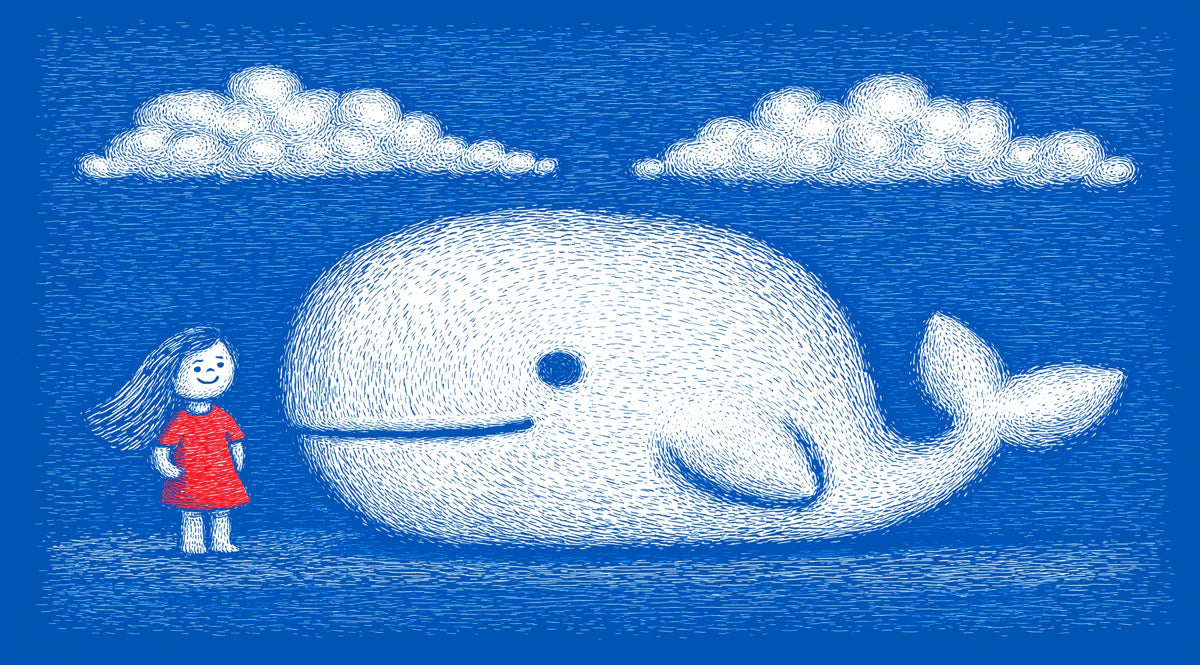 Girl and Whale Sketch Mural Wallpaper — Whimsical Storytelling Art Mural Wallpaper - room preview 04