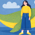Woman & Spotted Whale Mural Wallpaper — Modern Art Illustration Mural Wallpaper - room preview 04