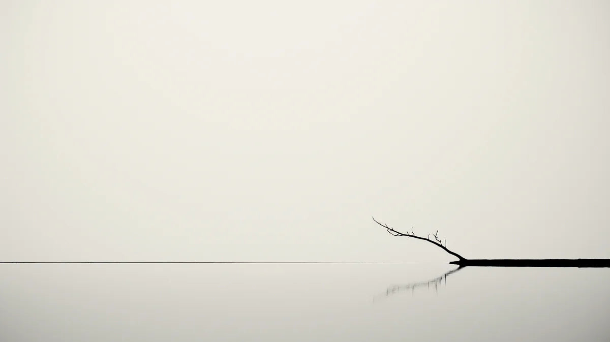 Zen Branch Reflection Mural Wallpaper — Minimalist Ink Silhouette Mural Wallpaper - room preview 04