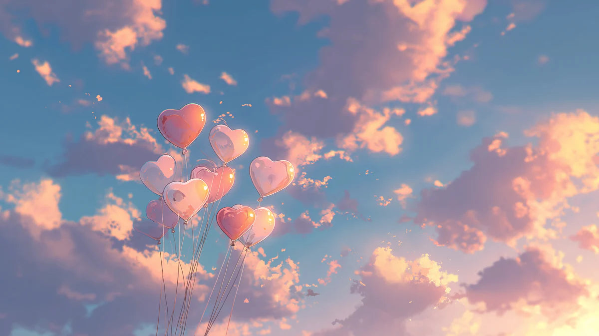 Floating Heart Balloons Mural Wallpaper — Sunset Sky Design Mural Wallpaper - room preview 04