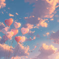 Floating Heart Balloons Mural Wallpaper — Sunset Sky Design Mural Wallpaper - room preview 04