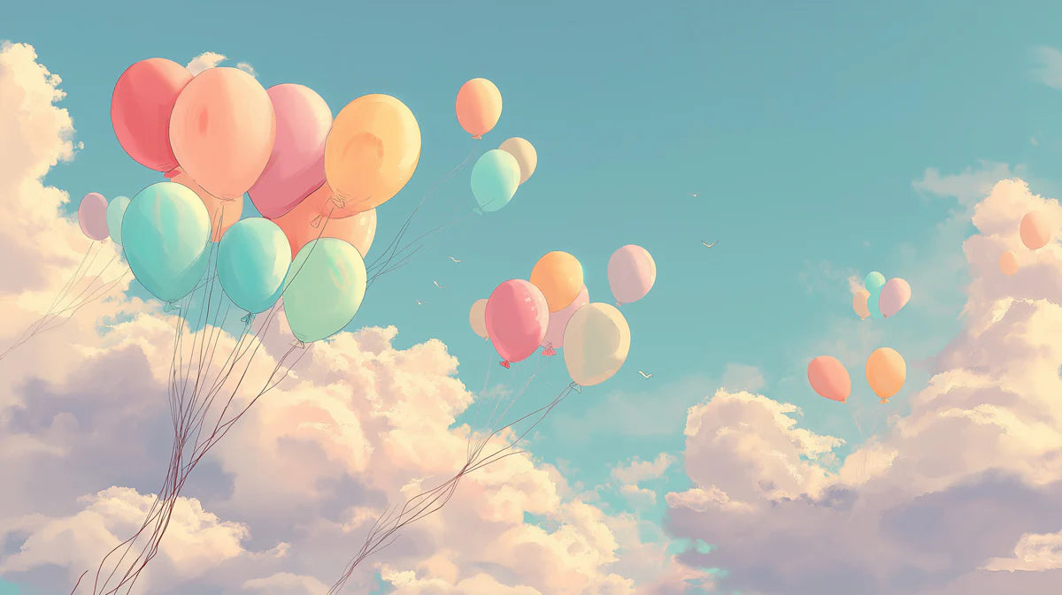 Floating Pastel Balloon Mural Wallpaper —Whimsical Sky Design Mural Wallpaper - room preview 04