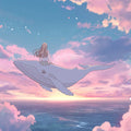 Flying Whale Anime Mural Wallpaper — Dreamy Twilight Sunset Mural Wallpaper - room preview 04