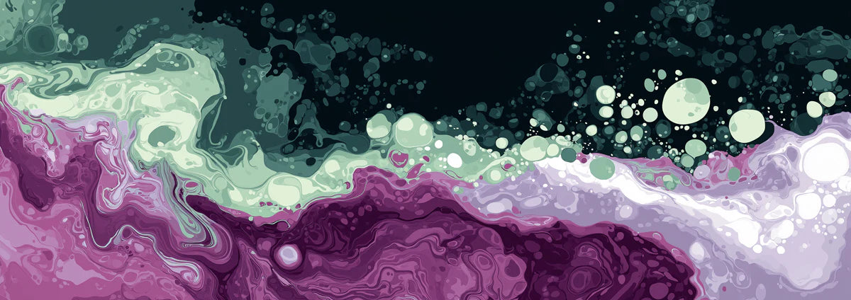 Fluid Acrylic Swirl Mural Wallpaper — Deep Plum and Seafoam Mural Wallpaper - room preview 04
