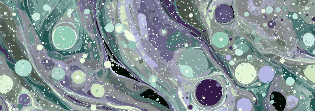 Cosmic Marble Mural Wallpaper — Swirling Purple and Mint Tones Mural Wallpaper - room preview 04