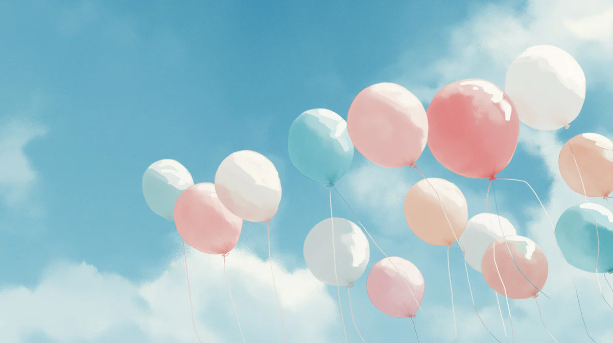 Floating Pastel Balloons Mural Wallpaper — Airy Sky Motif Mural Wallpaper - room preview 04