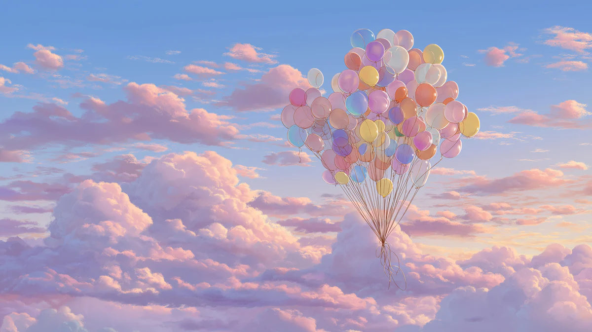 Floating Balloon Bunch Mural Wallpaper — Whimsical Sky Design Mural Wallpaper - room preview 04