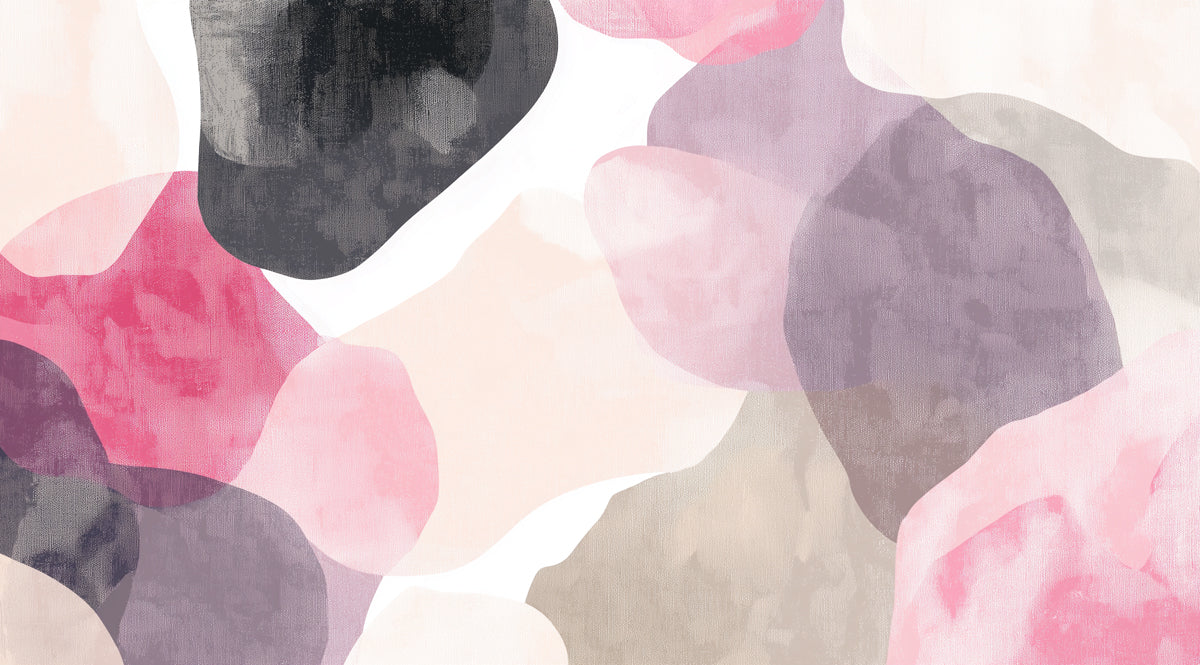 Abstract Collage Mural Wallpaper in Magenta and Charcoal Hues Mural Wallpaper - room preview 04