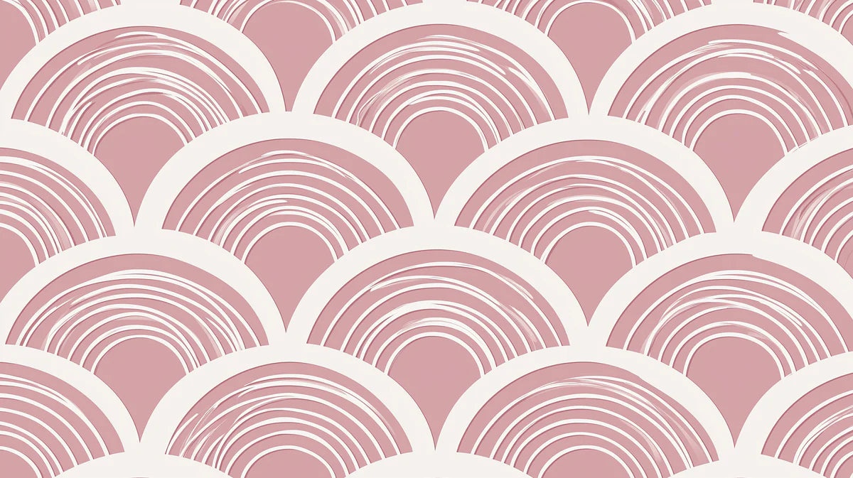 Art Deco Fan Mural Wallpaper — Dusty Rose and Cream Scale Pattern Mural Wallpaper - room preview 04