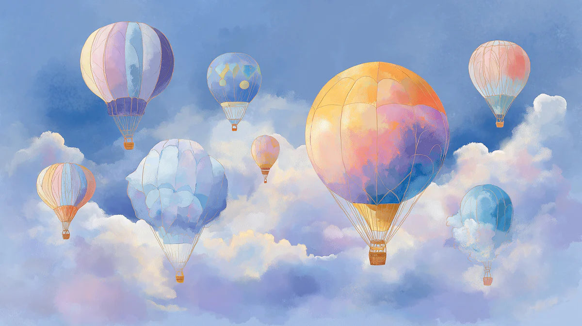 Floating Hot Air Balloon Mural Wallpaper —Whimsical Sky Design Mural Wallpaper - room preview 04