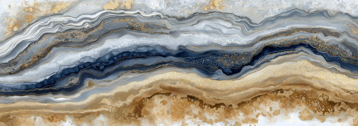 Agate Mineral Mural Wallpaper — Gold and Navy Fluid Art Mural Wallpaper - room preview 04