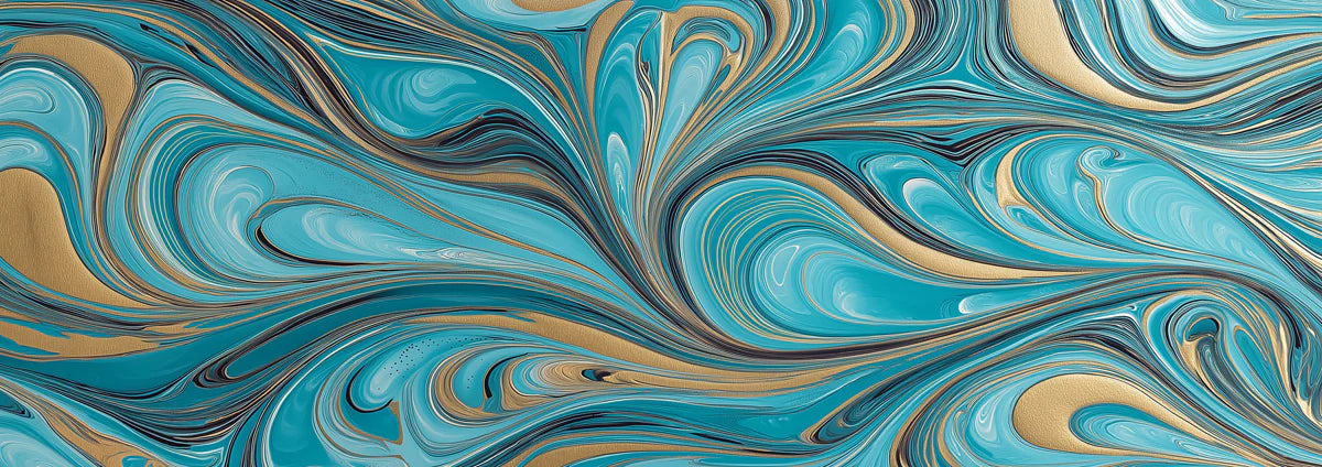 Turquoise and Gold Marble Swirl Mural Wallpaper — Fluid Art Design Mural Wallpaper - room preview 04